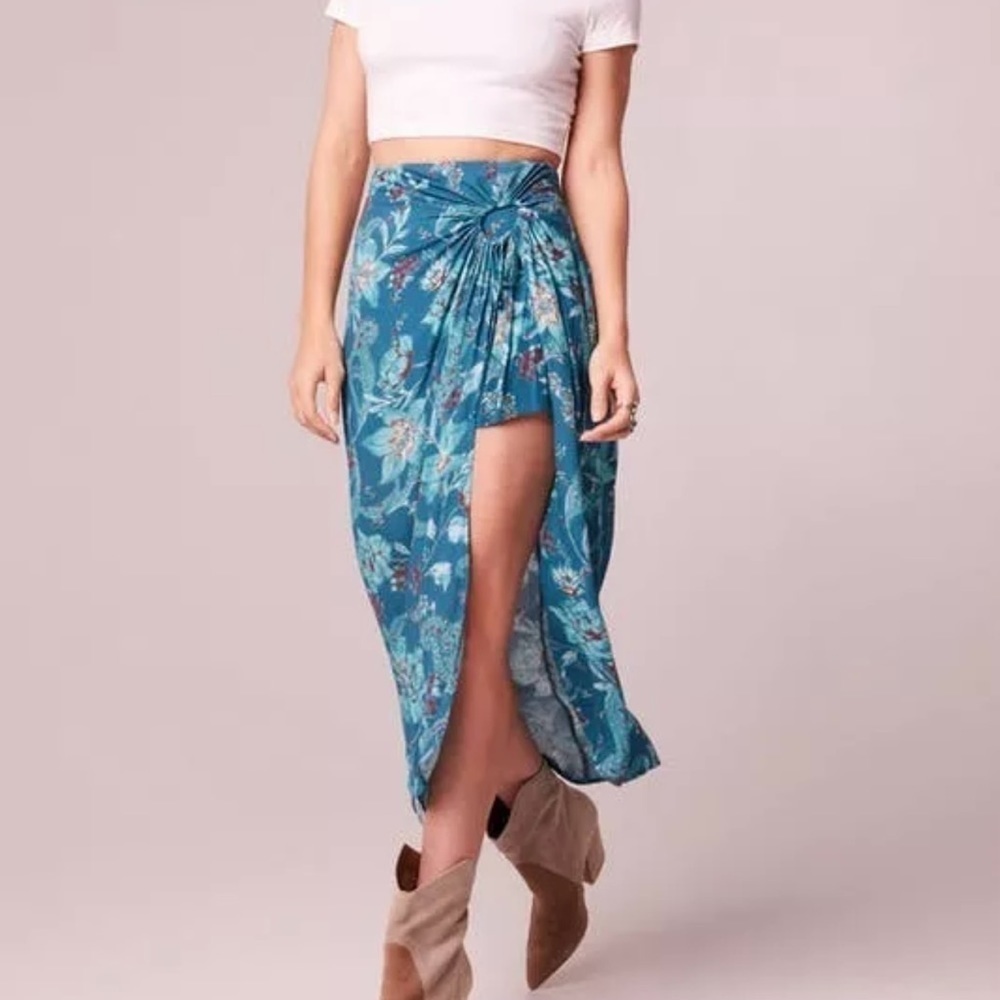 NWT Band of The Free CELENE TEAL FLORAL LAYERED MIDI SKIRT L